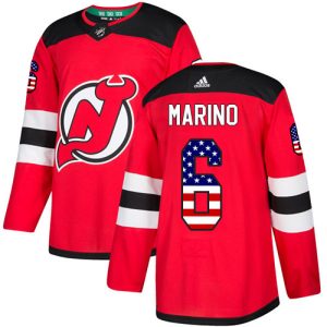 Adidas Devils #6 John Marino Red Home Authentic USA Flag Stitched NHL Jersey