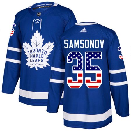 cheap Adidas Maple Leafs #35 Ilya Samsonov Blue Home Authentic USA Flag Stitched NHL Jersey