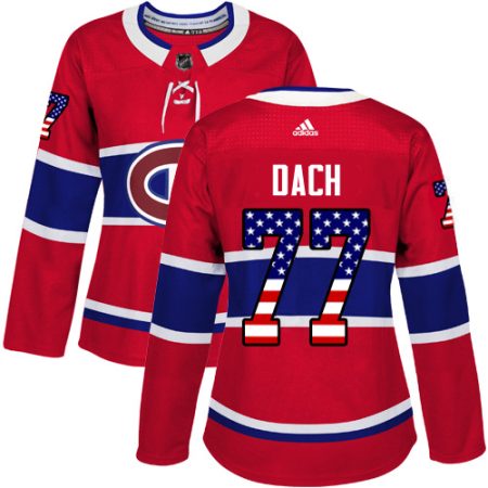 Adidas Canadiens #77 Kirby Dach Red Home Authentic USA Flag Women's Stitched NHL Jersey