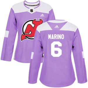 Adidas Devils #6 John Marino Purple Authentic Fights Cancer Women's Stitched NHL Jersey