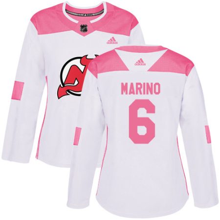 Adidas Devils #6 John Marino White/Pink Authentic Fashion Women's Stitched NHL Jersey