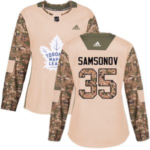 Adidas Maple Leafs #35 Ilya Samsonov Camo Authentic 2024 Veterans Day Women's Stitched NHL Jersey