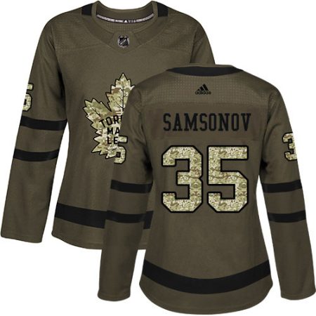 elite Adidas Maple Leafs #35 Ilya Samsonov Green Salute to Service Women's Stitched NHL Jersey