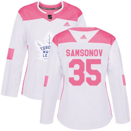 Adidas Maple Leafs #35 Ilya Samsonov White/Pink Authentic Fashion Women's Stitched NHL Jersey