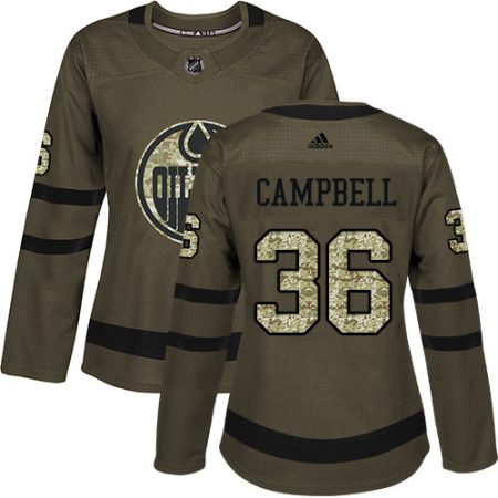 cheap Adidas Oilers #36 Jack Campbell Green Salute to Service Women's Stitched NHL Jersey