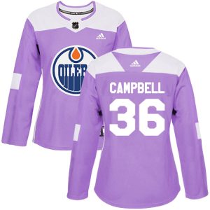 Adidas Oilers #36 Jack Campbell Purple Authentic Fights Cancer Women's Stitched NHL Jersey