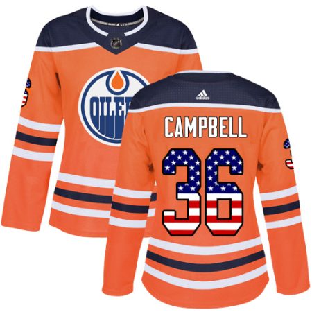 Adidas Oilers #36 Jack Campbell Orange Home Authentic USA Flag Women's Stitched NHL Jersey