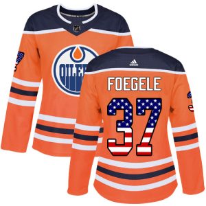 elite Adidas Oilers #37 Warren Foegele Orange Home Authentic USA Flag Women's Stitched NHL Jersey