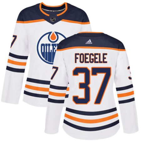 cheap Adidas Oilers #37 Warren Foegele White Road Authentic Women's Stitched NHL Jersey