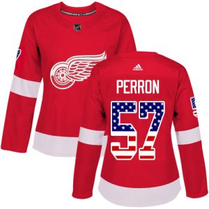 adidas red wings #57 david perron red home authentic usa flag women's stitched nhl elite jersey