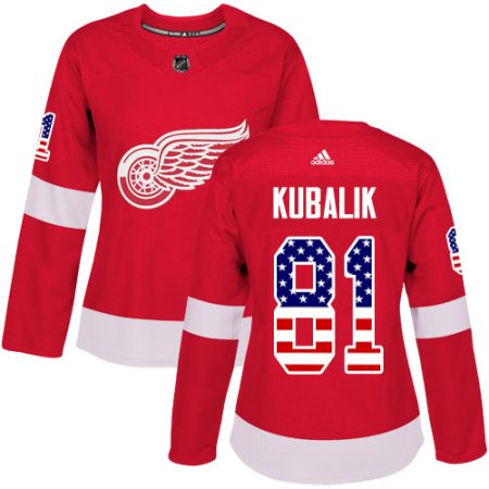 Adidas Red Wings #81 Dominik Kubalik Red Home Authentic USA Flag Women's Stitched NHL Jersey