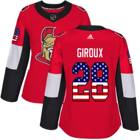 Adidas Senators #28 Claude Giroux Red Home Authentic USA Flag Women's Stitched NHL Jersey