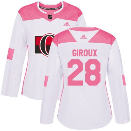 elite Adidas Senators #28 Claude Giroux White/Pink Authentic Fashion Women's Stitched NHL Jersey