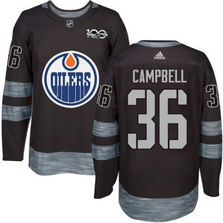 Adidas Oilers #36 Jack Campbell Black 1917- 2024 100th Anniversary Stitched Youth NHL Jersey