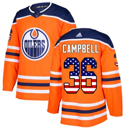 elite Adidas Oilers #36 Jack Campbell Orange Home Authentic USA Flag Stitched Youth NHL Jersey