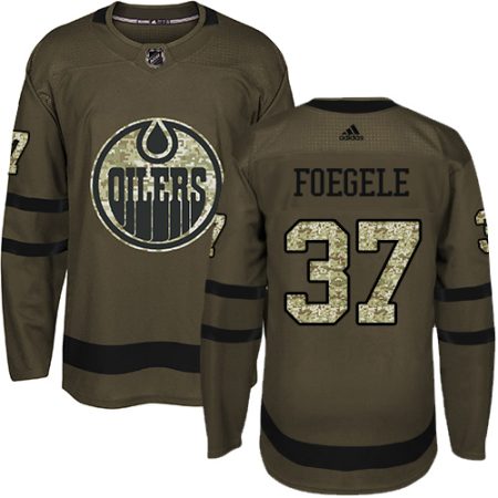 wholesale Adidas Oilers #37 Warren Foegele Green Salute to Service Stitched Youth NHL Jersey