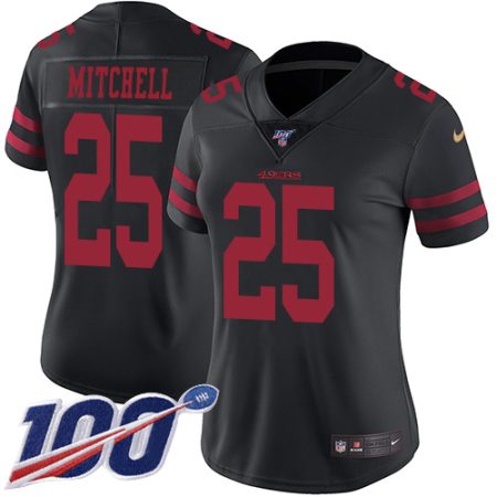 cheap 49ers #25 Elijah Mitchell Black Alternate Women's Stitched NFL 100th Season Vapor Limited Jersey