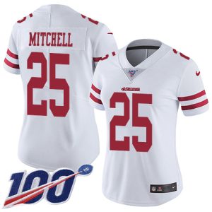 cheap 49ers #25 Elijah Mitchell White Women's Stitched NFL 100th Season Vapor Limited Jersey