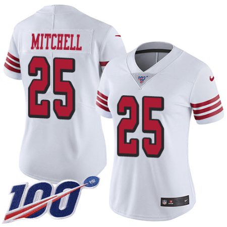 49ers #25 elijah mitchell white rush women's stitched nfl limited 100th season cheap jersey