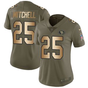 49ers #25 elijah mitchell olive/gold women's stitched nfl limited 2024 salute to service elite jersey