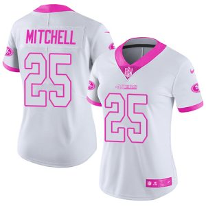 49ers #25 Elijah Mitchell White/Pink Women's Stitched NFL Limited Rush Fashion Jersey