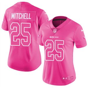 49ers #25 Elijah Mitchell Pink Women's Stitched NFL Limited Rush Fashion Jersey