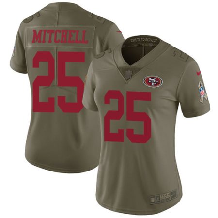 cheap 49ers #25 Elijah Mitchell Olive Women's Stitched NFL Limited 2024 Salute to Service Jersey