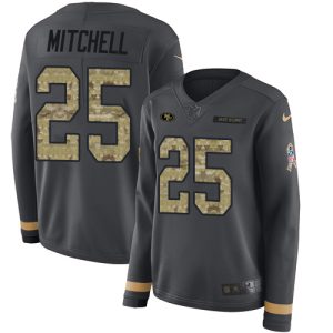 49ers #25 Elijah Mitchell Anthracite Salute to Service Women's Stitched NFL Limited Therma Long Sleeve Jersey