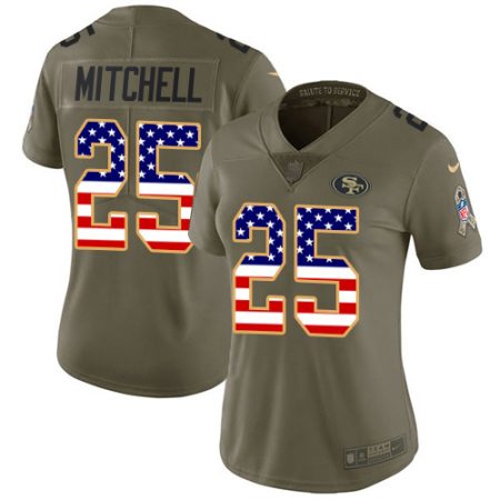 49ers #25 Elijah Mitchell Olive/USA Flag Women's Stitched NFL Limited 2024 Salute To Service Jersey