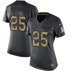 49ers #25 Elijah Mitchell Black Women's Stitched NFL Limited 2024 Salute to Service Jersey