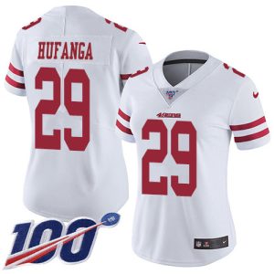 49ers #29 Talanoa Hufanga White Women's Stitched NFL 100th Season Vapor Limited Jersey