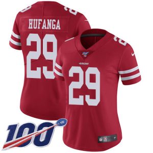 49ers #29 talanoa hufanga red team color women's stitched nfl 100th season vapor limited wholesale jersey