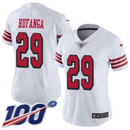 cheap 49ers #29 Talanoa Hufanga White Rush Women's Stitched NFL Limited 100th Season Jersey