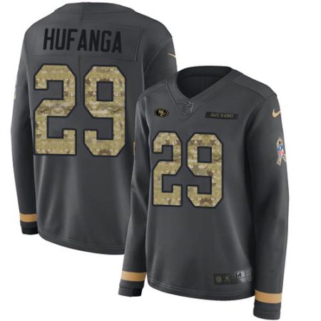 cheap 49ers #29 Talanoa Hufanga Anthracite Salute to Service Women's Stitched NFL Limited Therma Long Sleeve Jersey