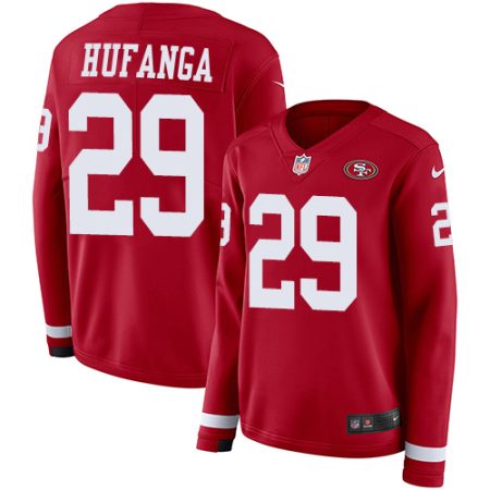 elite 49ers #29 Talanoa Hufanga Red Team Color Women's Stitched NFL Limited Therma Long Sleeve Jersey