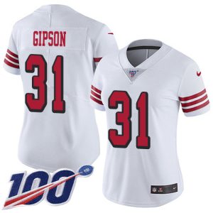 49ers #31 tashaun gipson white rush women's stitched nfl limited 100th season cheap jersey