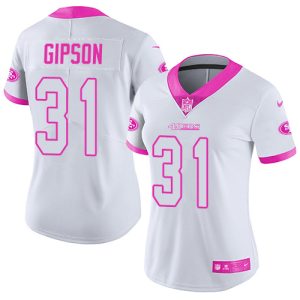 49ers #31 Tashaun Gipson White/Pink Women's Stitched NFL Limited Rush Fashion Jersey