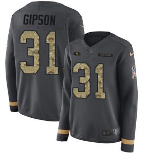 49ers #31 Tashaun Gipson Anthracite Salute to Service Women's Stitched NFL Limited Therma Long Sleeve Jersey