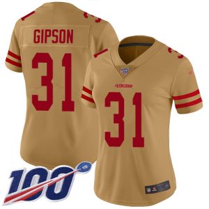 49ers #31 Tashaun Gipson Gold Women's Stitched NFL Limited Inverted Legend 100th Season Jersey