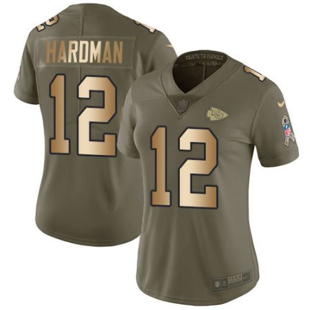 cheap Chiefs #12 Mecole Hardman Olive/Gold Women's Stitched NFL Limited 2024 Salute to Service Jersey