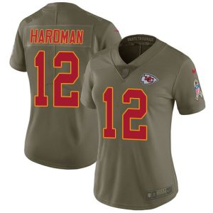 chiefs #12 mecole hardman olive women's stitched nfl limited 2024 salute to service wholesale jersey