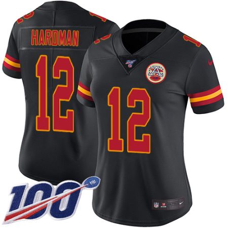 chiefs #12 mecole hardman black women's stitched nfl limited rush 100th season cheap jersey