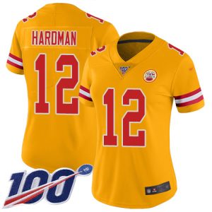 elite Chiefs #12 Mecole Hardman Gold Women's Stitched NFL Limited Inverted Legend 100th Season Jersey