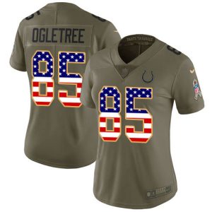 Colts #85 Andrew Ogletree Olive/USA Flag Women's Stitched NFL Limited 2024 Salute To Service Jersey