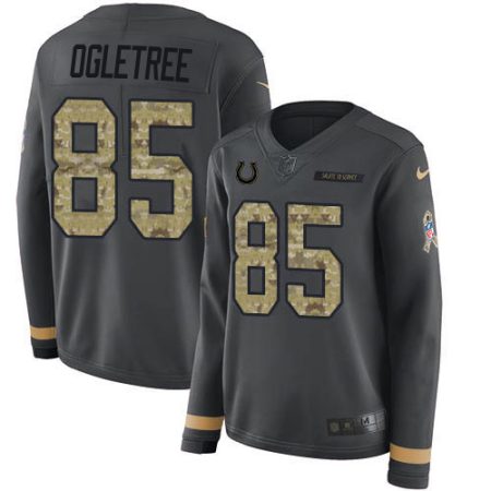 Colts #85 Andrew Ogletree Anthracite Salute to Service Women's Stitched NFL Limited Therma Long Sleeve Jersey