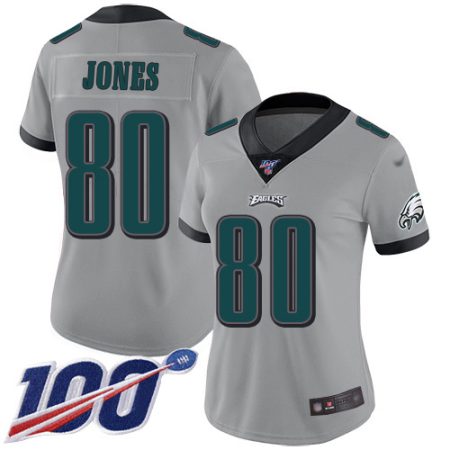 Eagles #80 Julio Jones Silver Women's Stitched NFL Limited Inverted Legend 100th Season Jersey