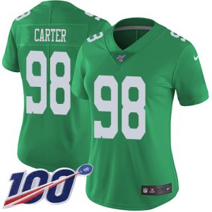 Eagles #98 Jalen Carter Green Women's Stitched NFL Limited Rush 100th Season Jersey