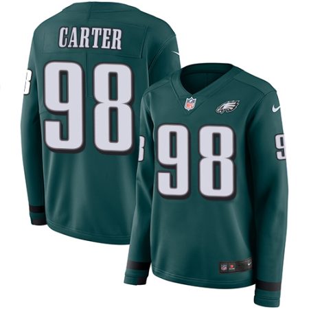 Eagles #98 Jalen Carter Green Team Color Women's Stitched NFL Limited Therma Long Sleeve Jersey