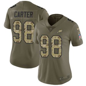 elite Eagles #98 Jalen Carter Olive/Camo Women's Stitched NFL Limited 2024 Salute To Service Jersey