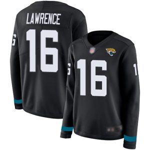 Jaguars #16 Trevor Lawrence Black Team Color Women's Stitched NFL Limited Therma Long Sleeve Jersey